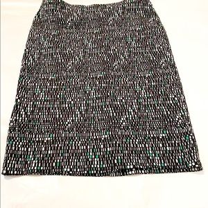 Printed, black, white, and green skirt. Perfect for the office or church.